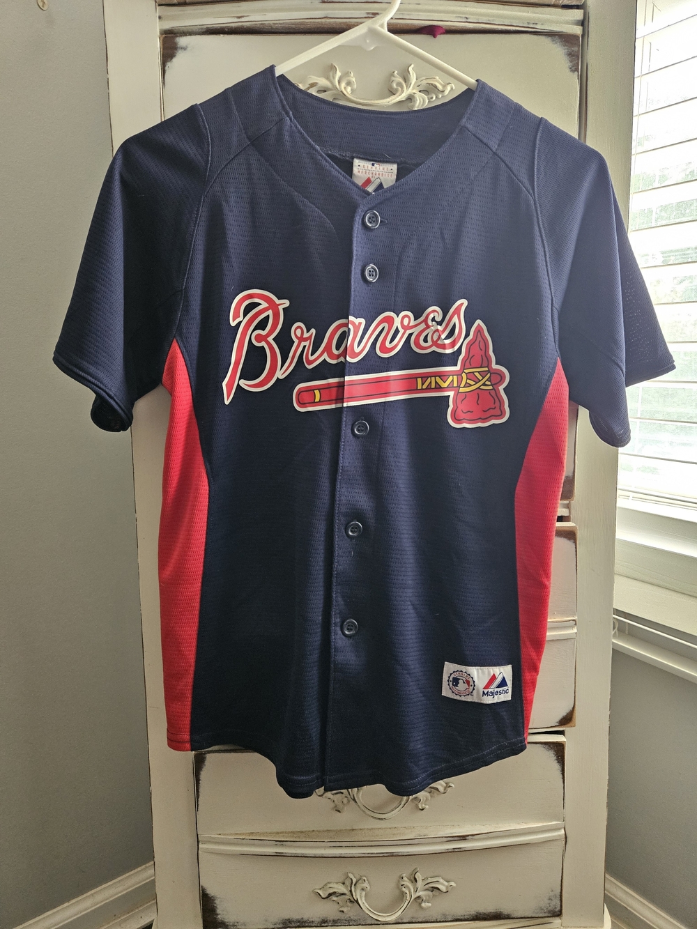 Majestic Navy & Red Atlanta Braves Kids Button-Up Jersey